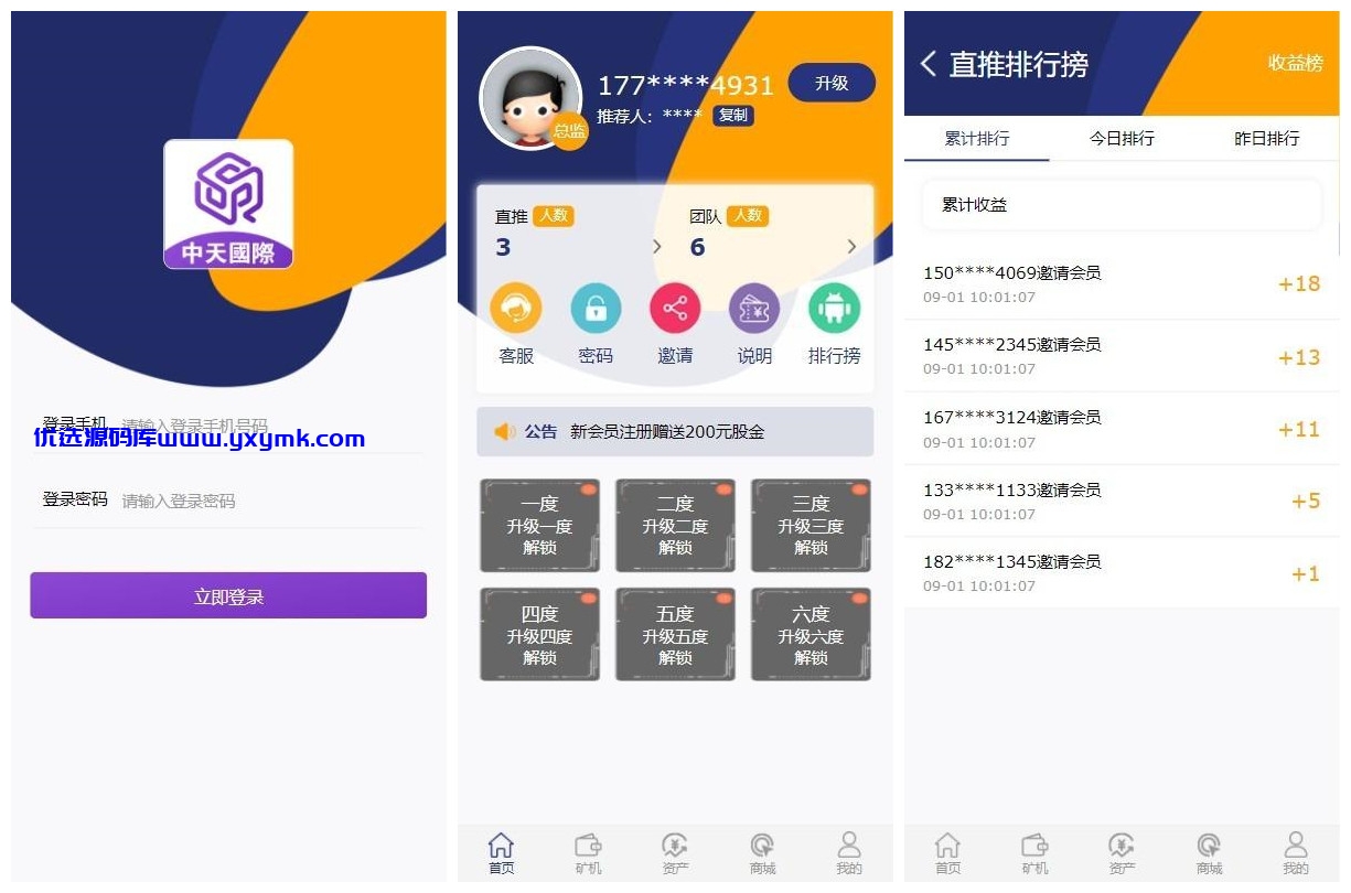 【优选源码】 【二开矿机理财源码】数字货币交易+分红每日结算+系统二二复制自动排线60层人脉 - 截图1