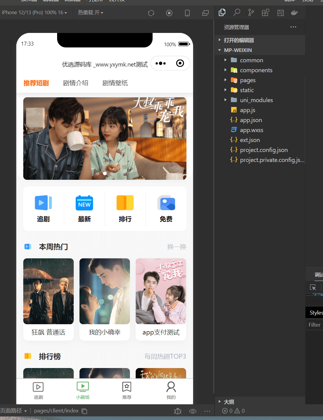 【优选源码】亲测-仿抖音滑动小短剧影视带支付收益等模式的微信小程序源码下载 - 截图1
