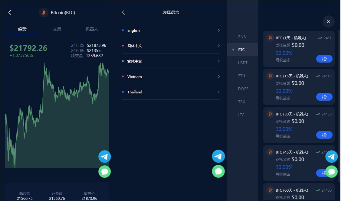 【优选源码】 五语言BTC虚拟币质押投资理财系统源码,定期存币收益理财,加密货币机器人量化交易,内附搭建教程 - 截图6