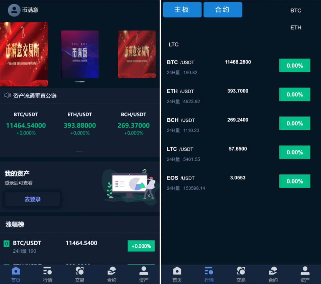 【优选源码】币满意交易所源码/币币交易所/合约机器人/控线杠杆/区块链/USDT以太坊代币交易 - 截图1