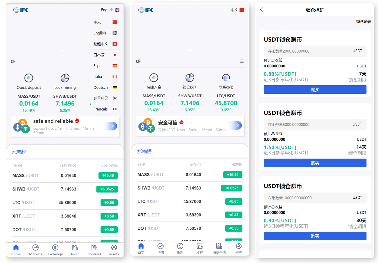 【优选源码】新版UI多语言交易所/锁仓挖矿/币币秒合约交易所 - 截图1