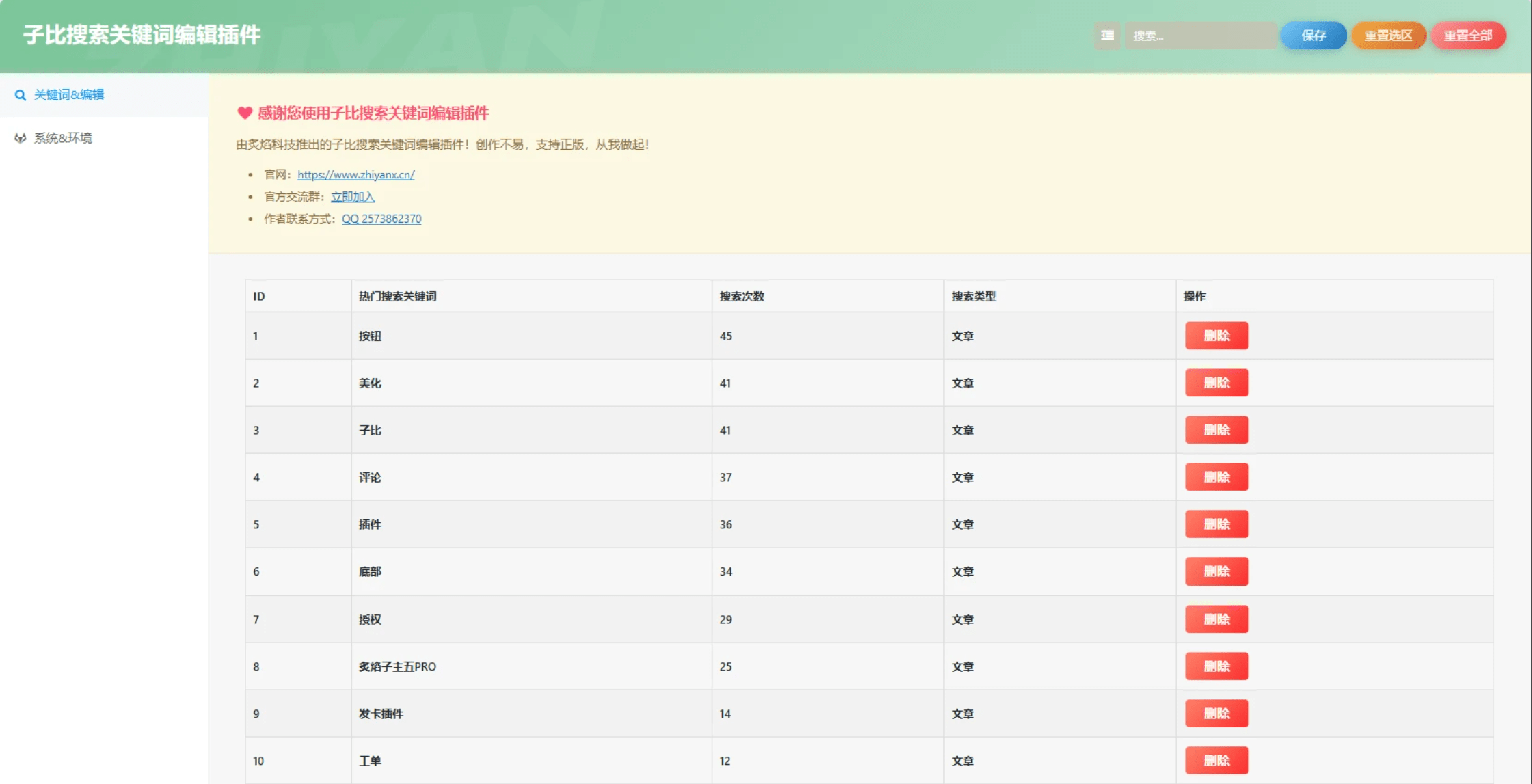 【优选源码】WordPress子比搜索关键词编辑插件 - 截图1