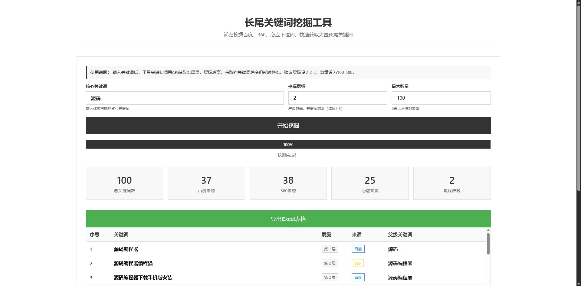 【优选源码】SEO关键词长尾词优化工具网页源码下载 - 截图2