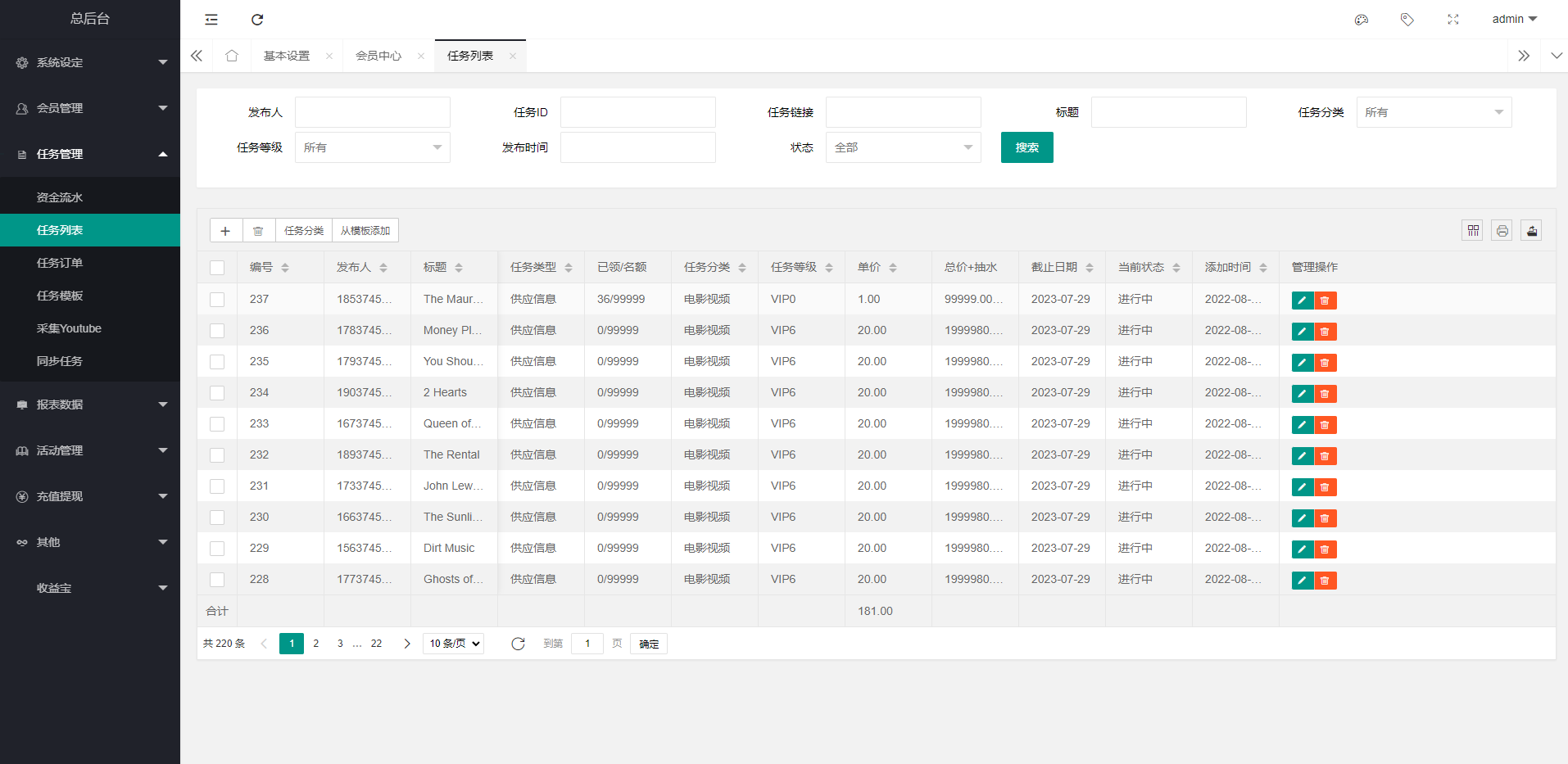 海外多语言电影任务系统/电影投资刷单源码 详情图 21