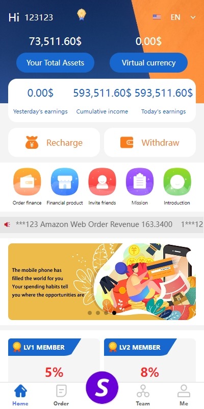 【优选代售】新版多语言抢单刷单系统/派单卡单/余额宝/前端uniapp - 截图1