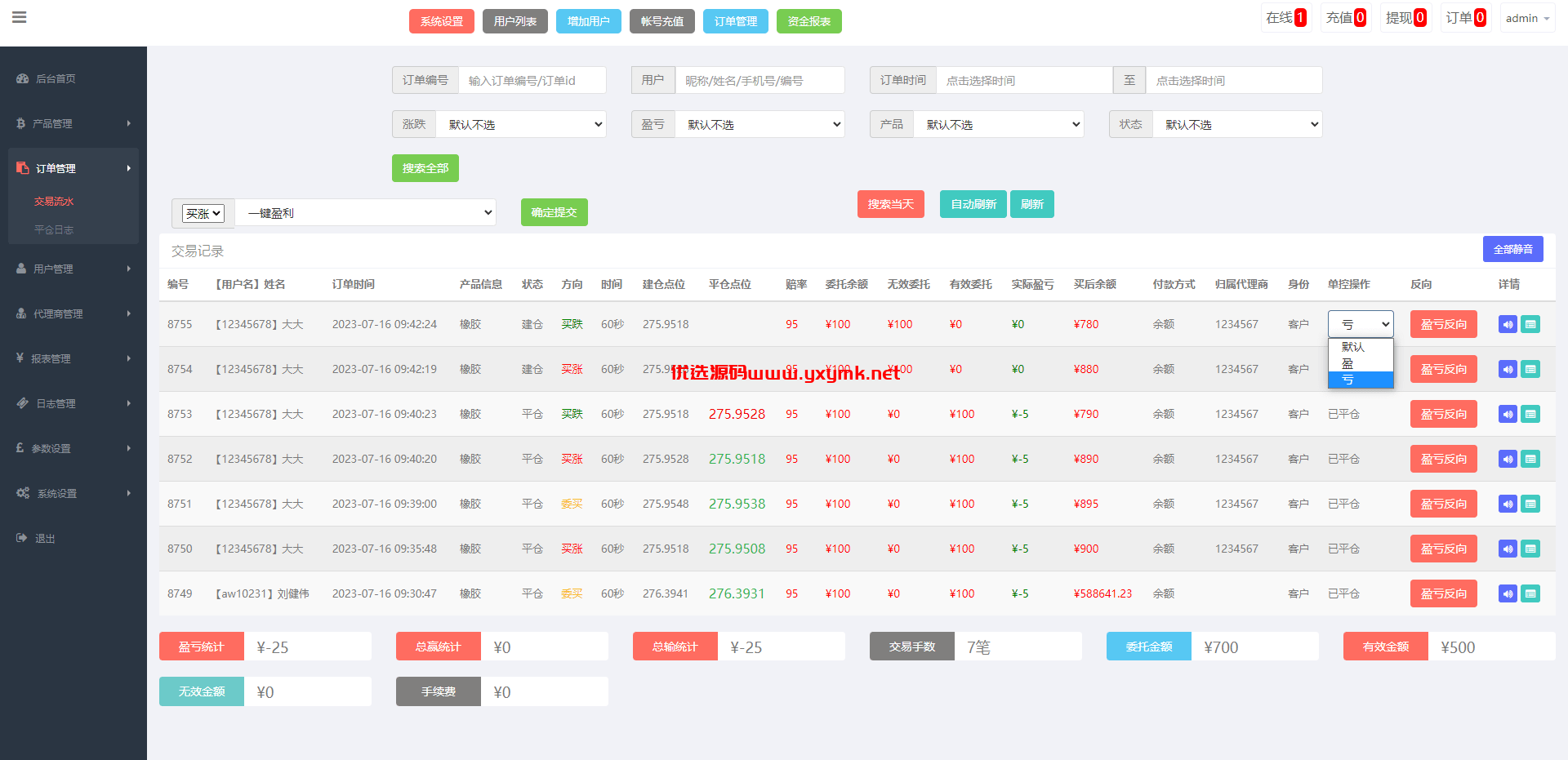 【优选代售】运营版微盘期货交易系统/微交易源码/代理后台/用户风控 - 截图13