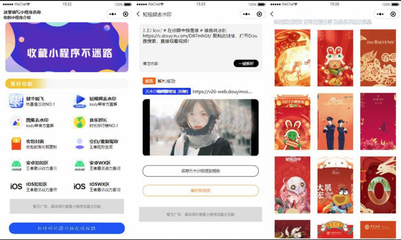 【优选源码】最新抖音快手 图集去水印 步数小程序 王者战力小程序 红包封面小程序源码带流量主 - 截图2